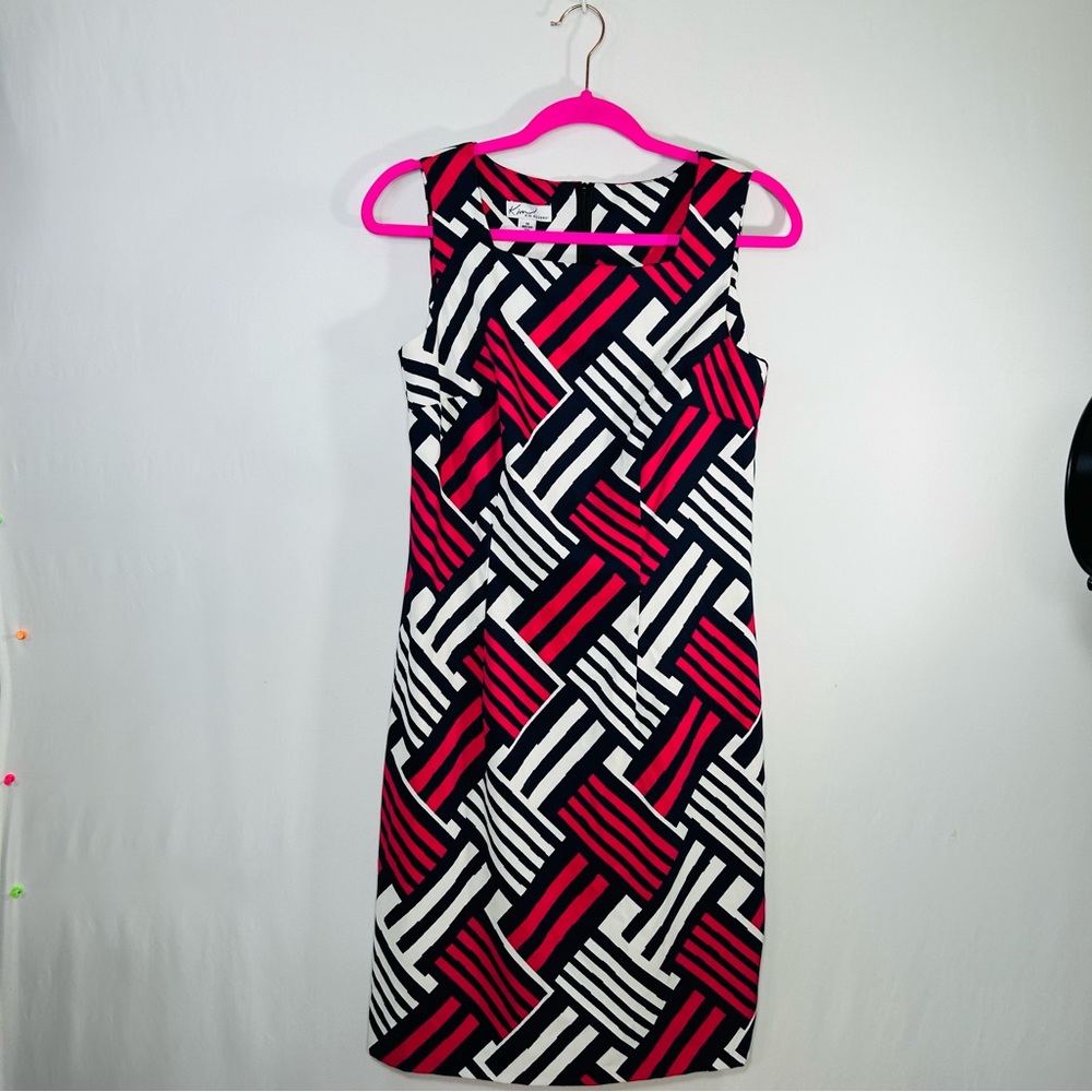 Kim Rogers Bright Geometric Pattern Vintage Sheath Tailored Career Dress Sz 10